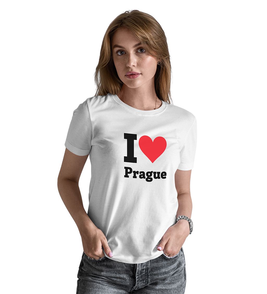 Dámské bílé tričko - I love Prague