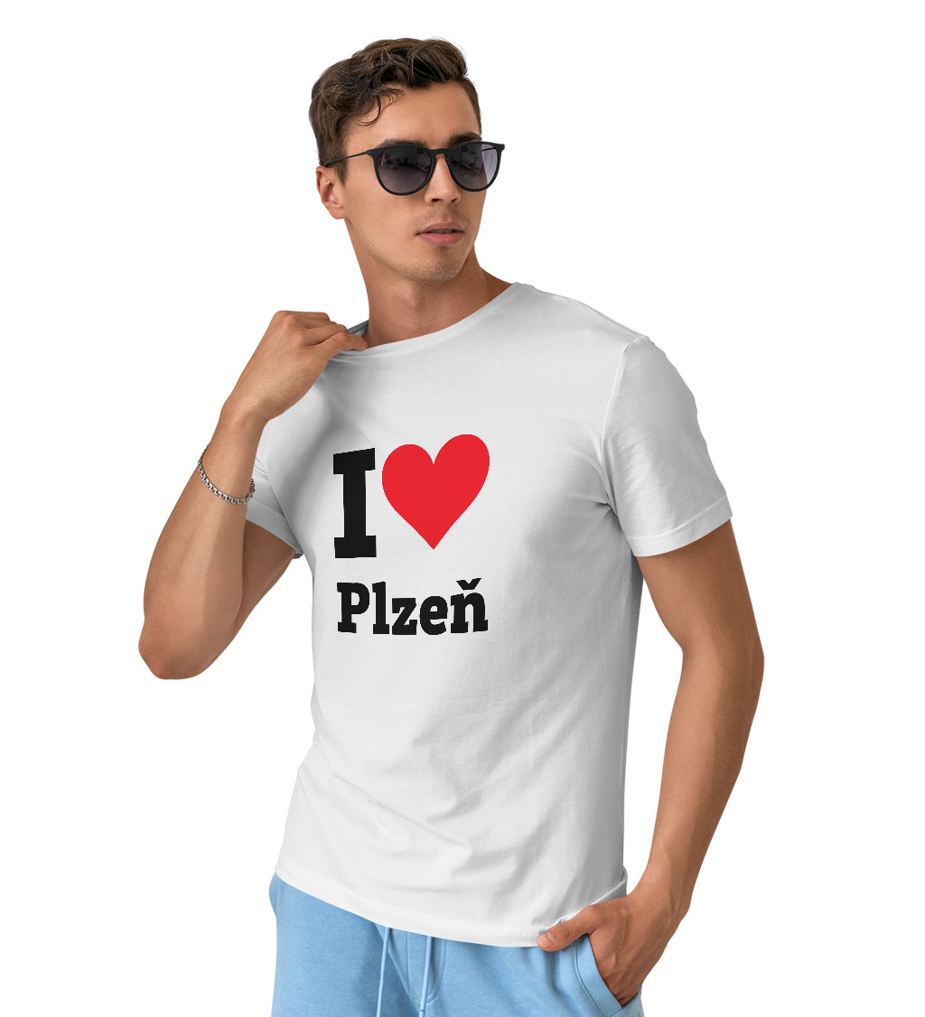 Pánské bílé tričko - I love Plzeň