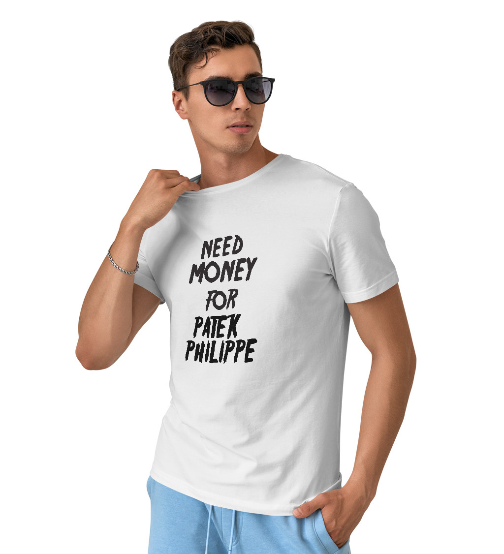 Pánské tričko bílé - Need money for Philippe