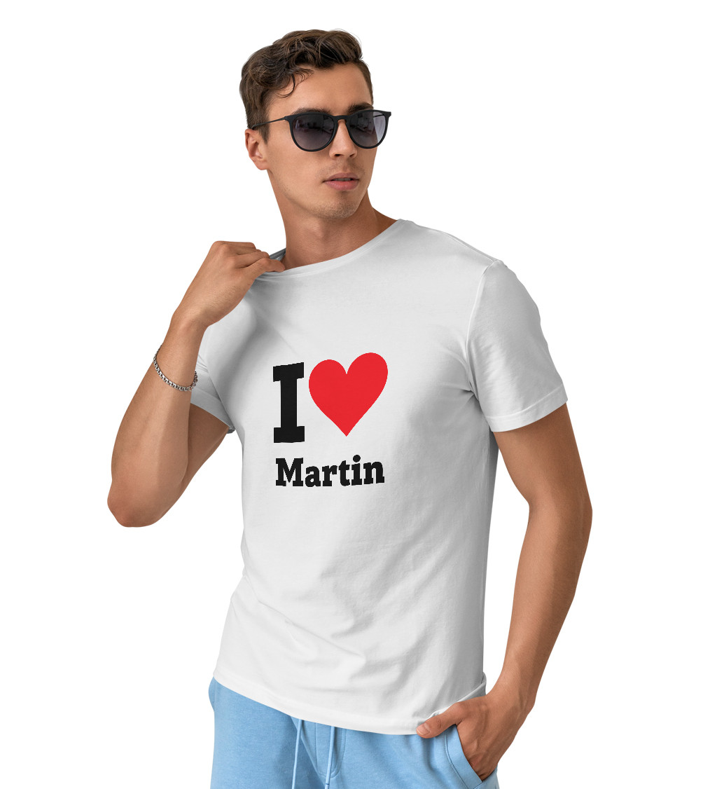 Pánské bílé tričko s nápisem - I love Martin