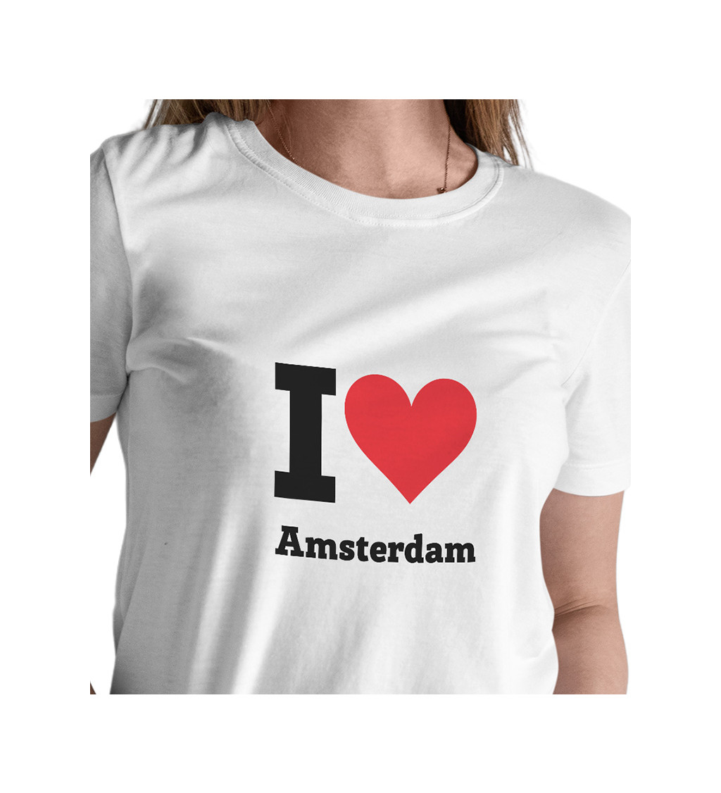 Dámské bílé triko s nápisem - I love Amsterdam