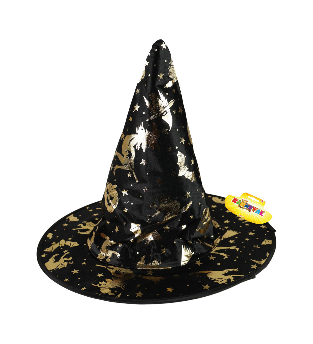 Dětský čarodějnický klobouk - černo-zlatý