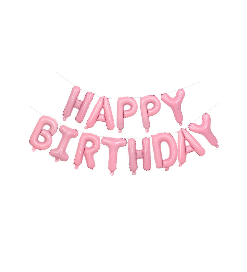 Fóliový balónek Happy birthday - růžový