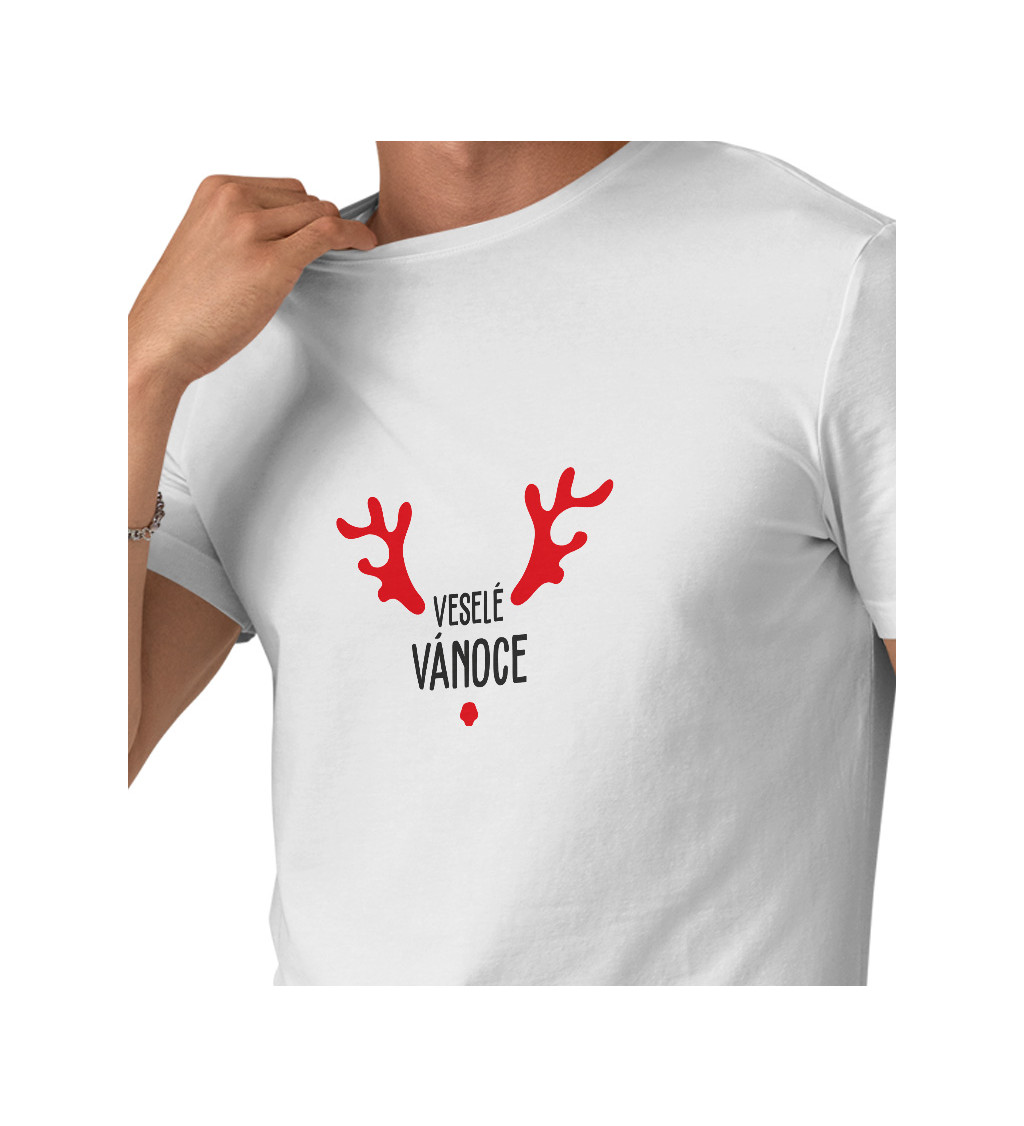 Pánské tričko bílé Veselé Vánoce parohy S