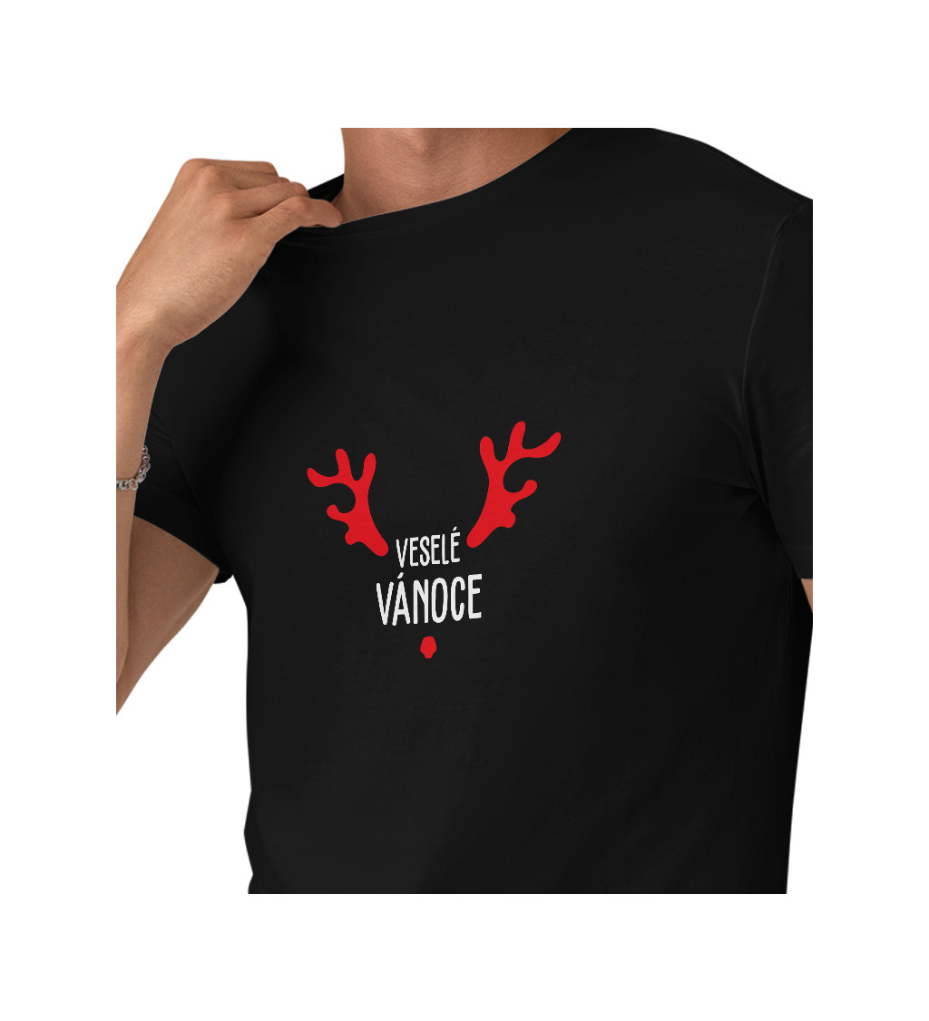 Pánské tričko černé Veselé Vánoce parohy S
