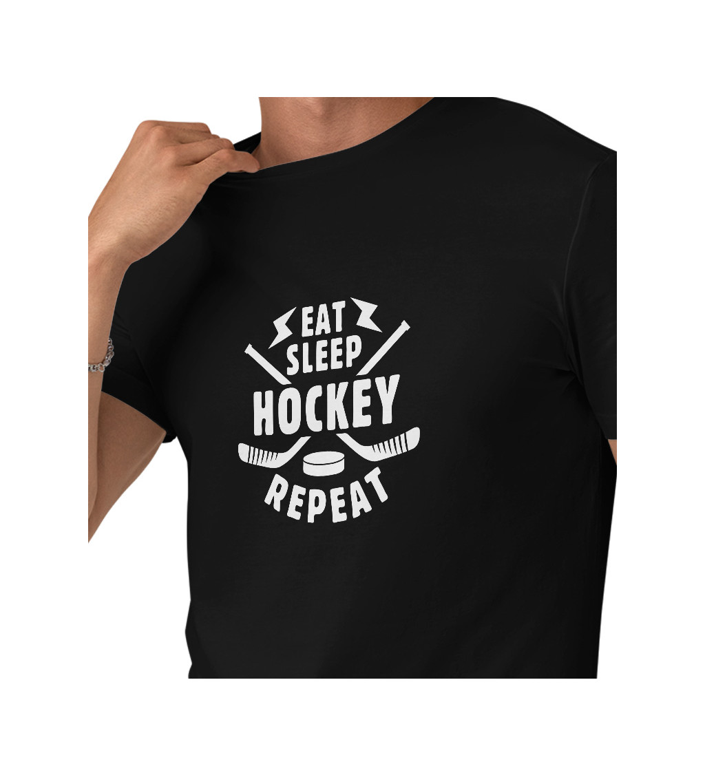 Pánské tričko černé Eat sleep hockey repeat S