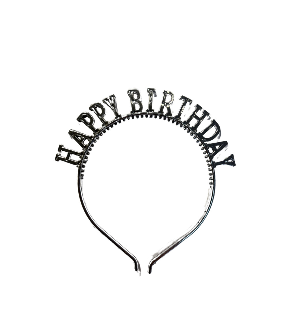 Narozeninová Happy birthday čelenka - stříbrná