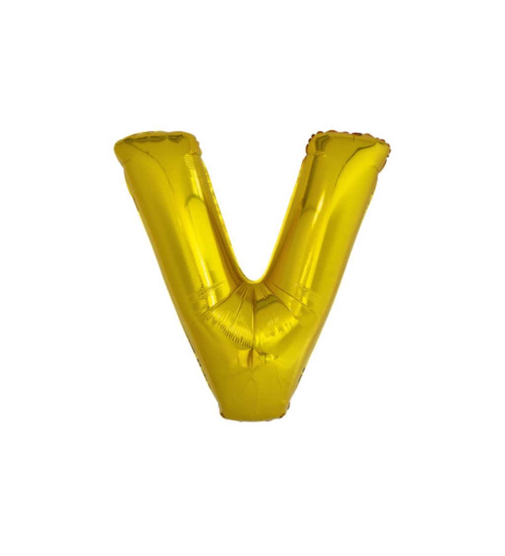 Zlatý balónek s písmenem 'V'