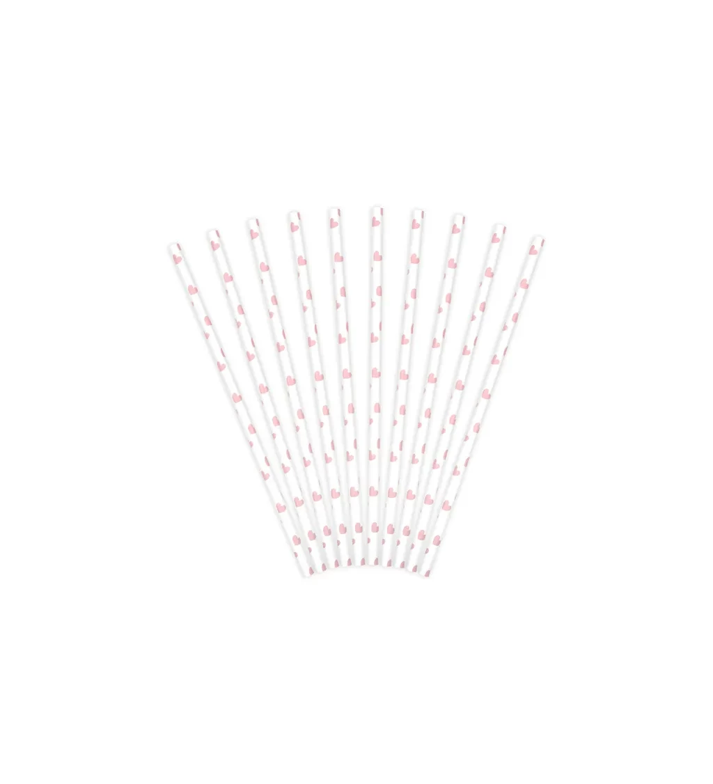 Bílá brčka s růžovými srdíčky