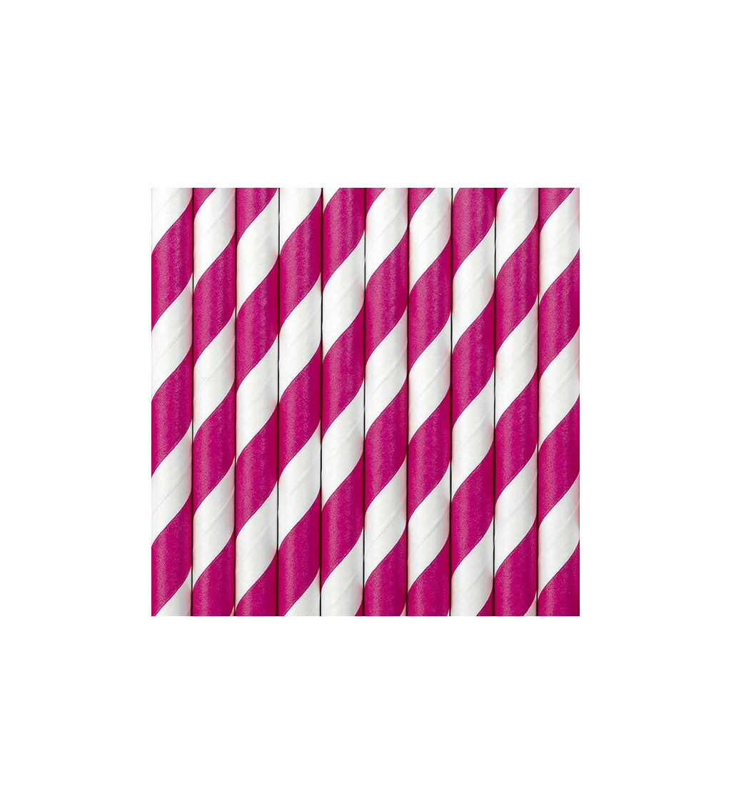 Brčka papírová s růžovými proužky - bílá