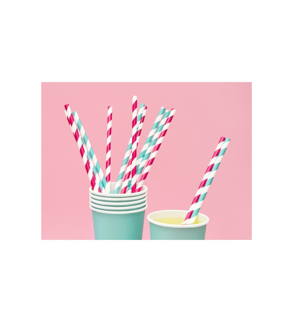 Brčka papírová s růžovými proužky - bílá