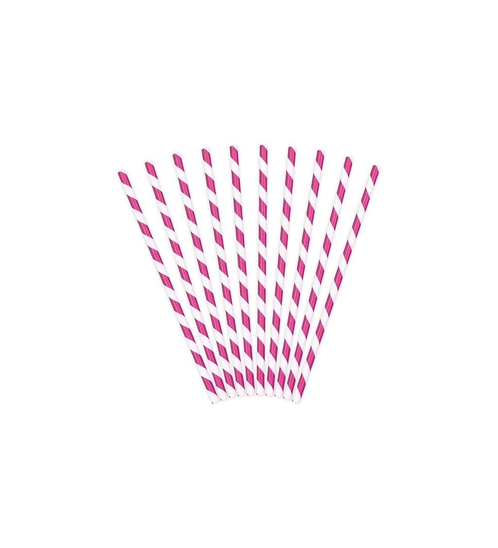 Brčka papírová s růžovými proužky - bílá