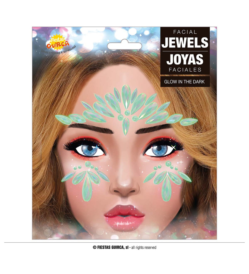 Svítící kamínky ve tmě na obličej