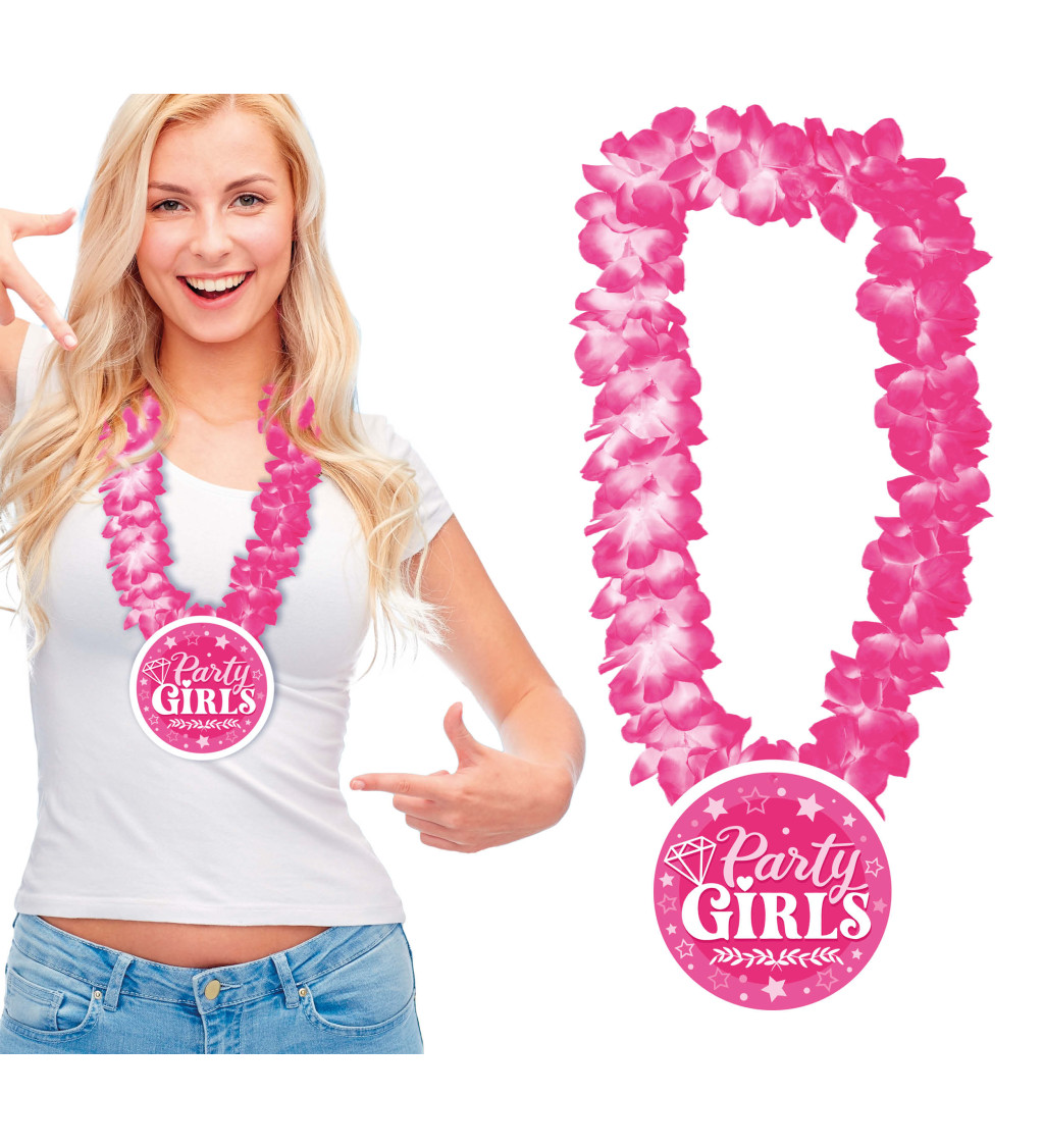 Růžový havajský věnec "Party girls"