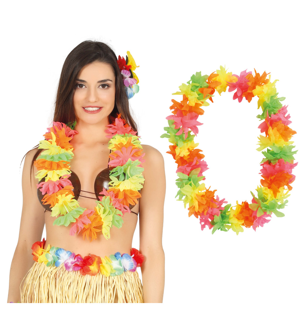 Havajský věnec se světle barevnými květy