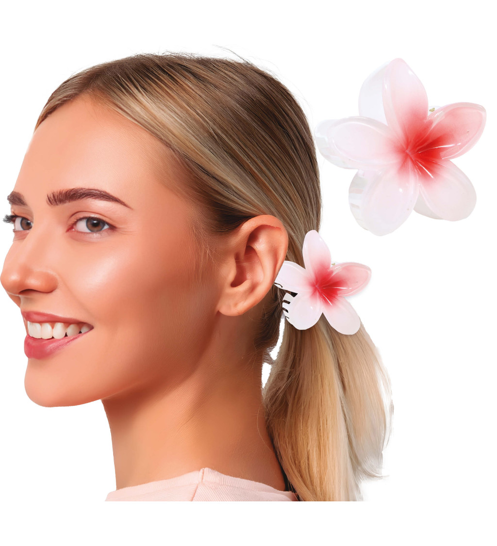 Bílo-červená květinová sponka do vlasů