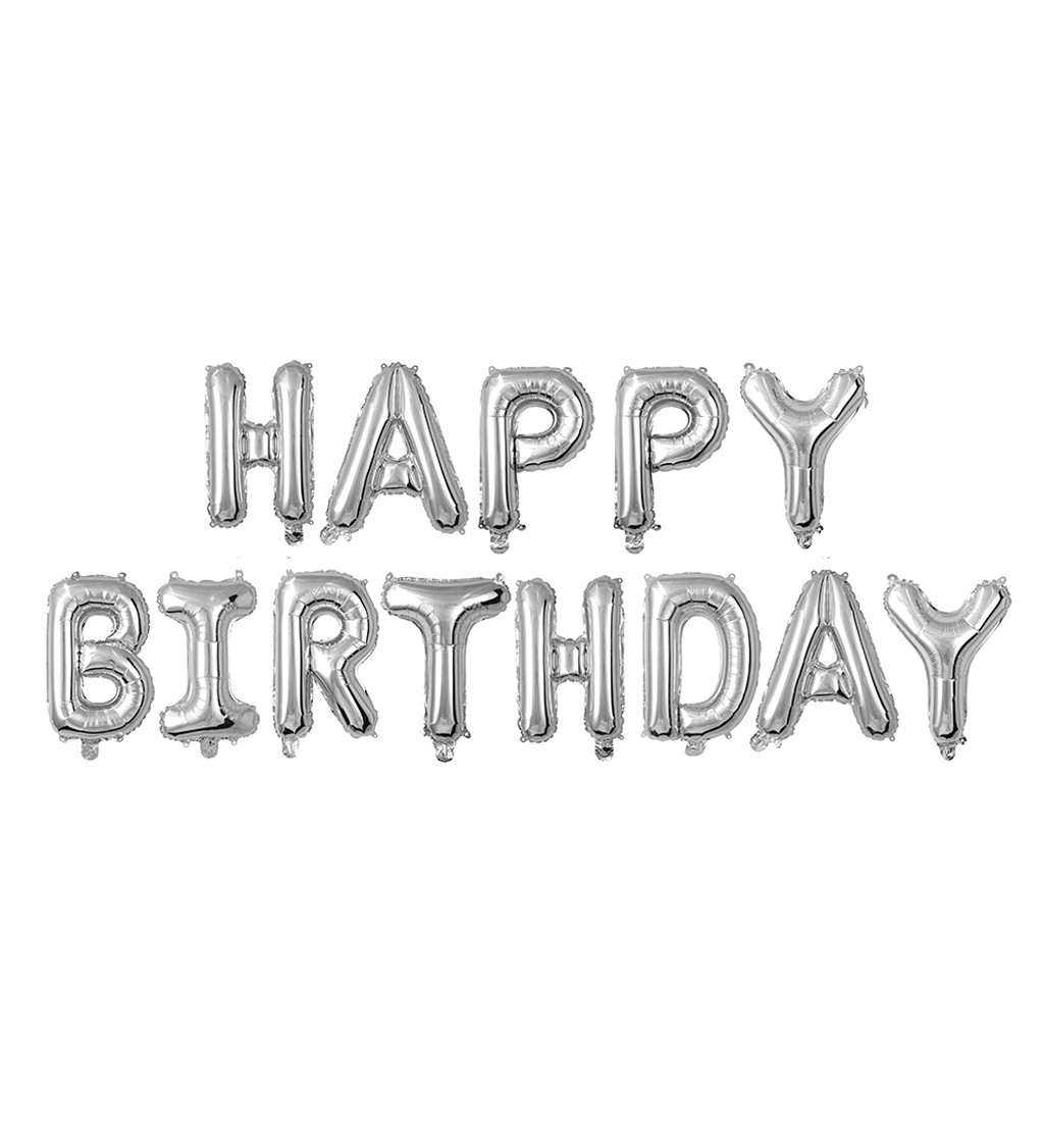 Fóliový balónek Happy birthday - stříbrný