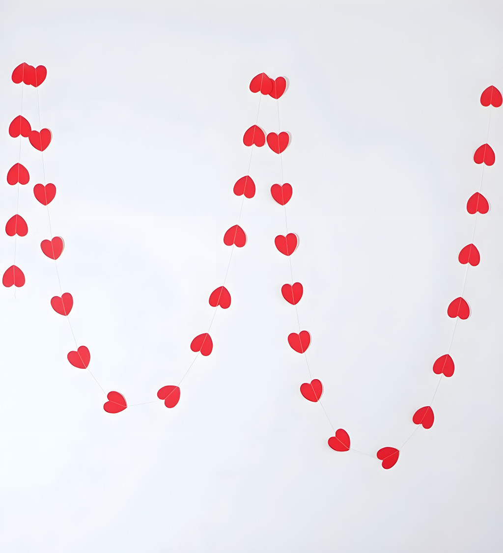 Dekorační girlanda srdce - Červená