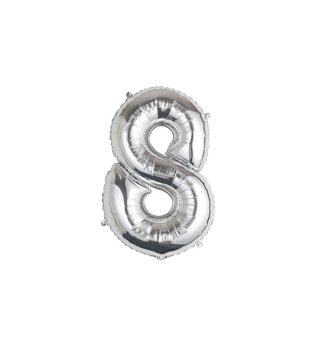 Fóliový balónek - číslo 8 stříbrné, 89 cm
