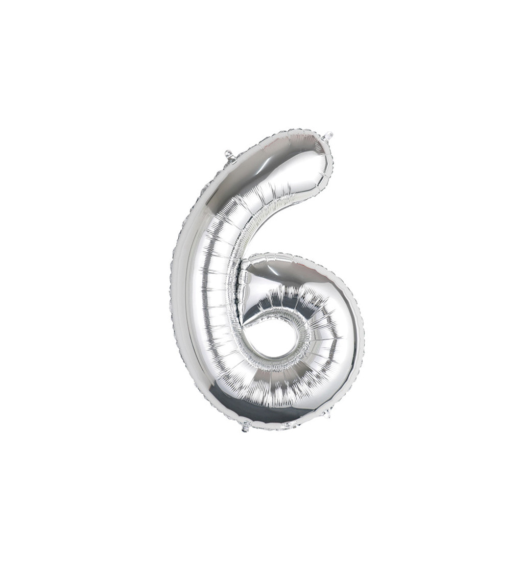 Fóliový balónek - číslo 6 stříbrné, 89 cm