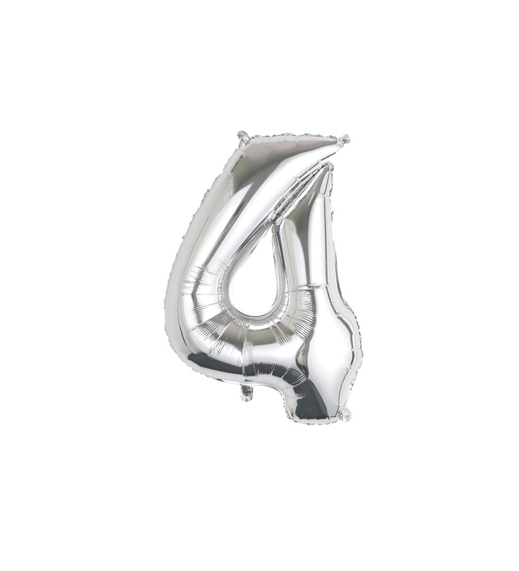 Fóliový balónek - číslo 4 stříbrné, 89 cm