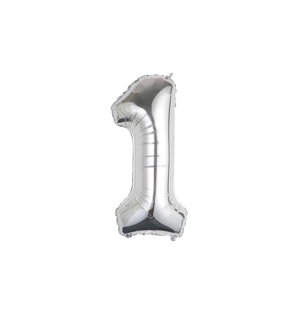 Fóliový balónek - číslo 1 stříbrné, 89 cm