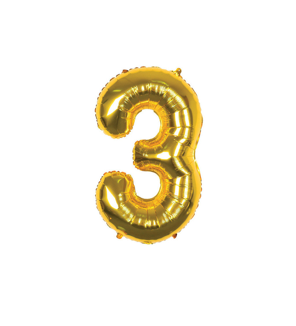 Fóliový balónek - číslo 3 zlaté, 89 cm