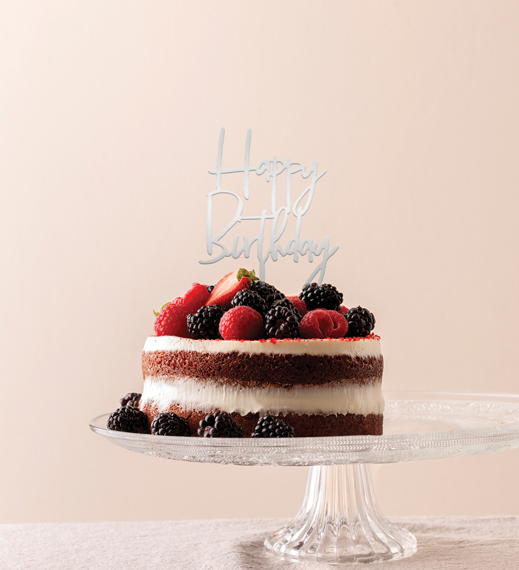 Zápich do dortu Happy birthday - Stříbrný