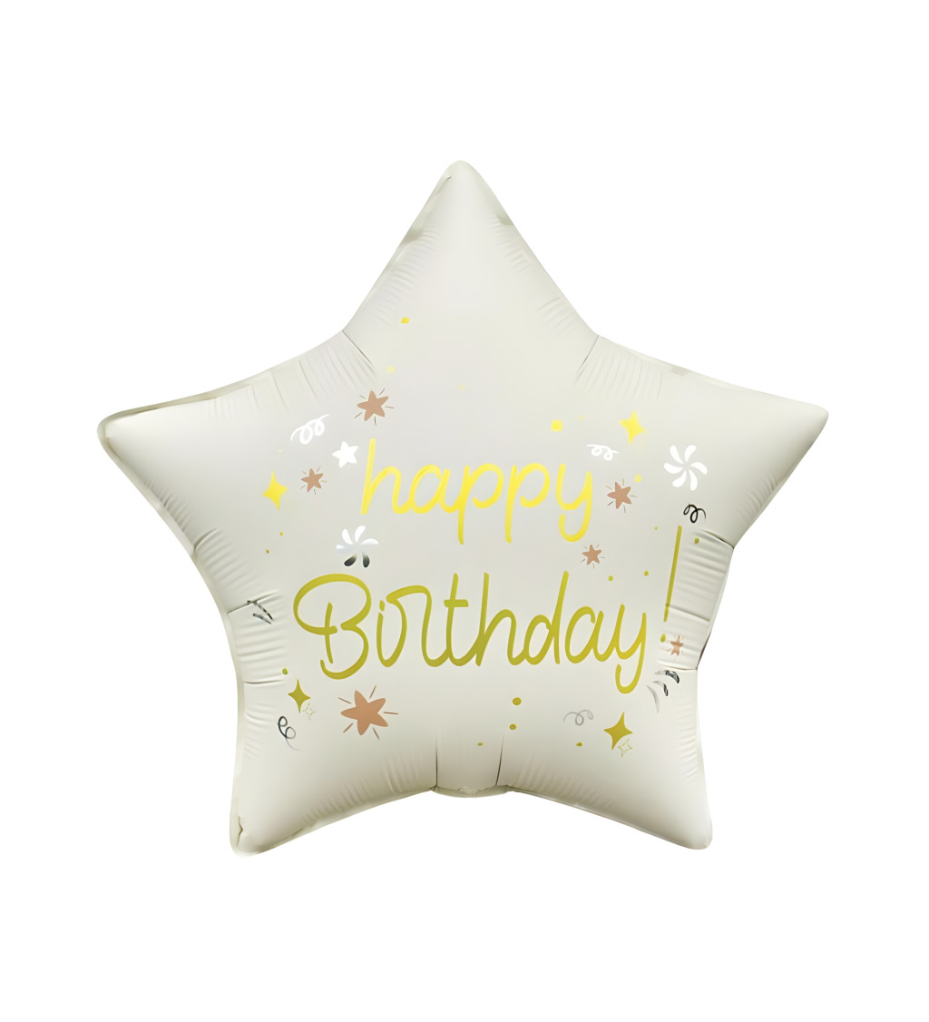 Fóliový balónek - Bílá Happy birthday hvězda