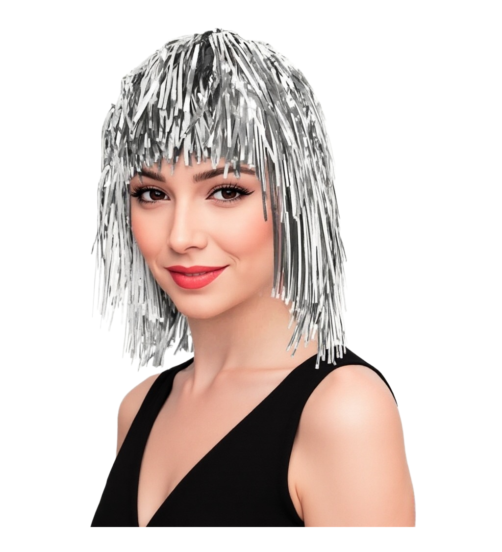 Metalicky stříbrná dámská paruka