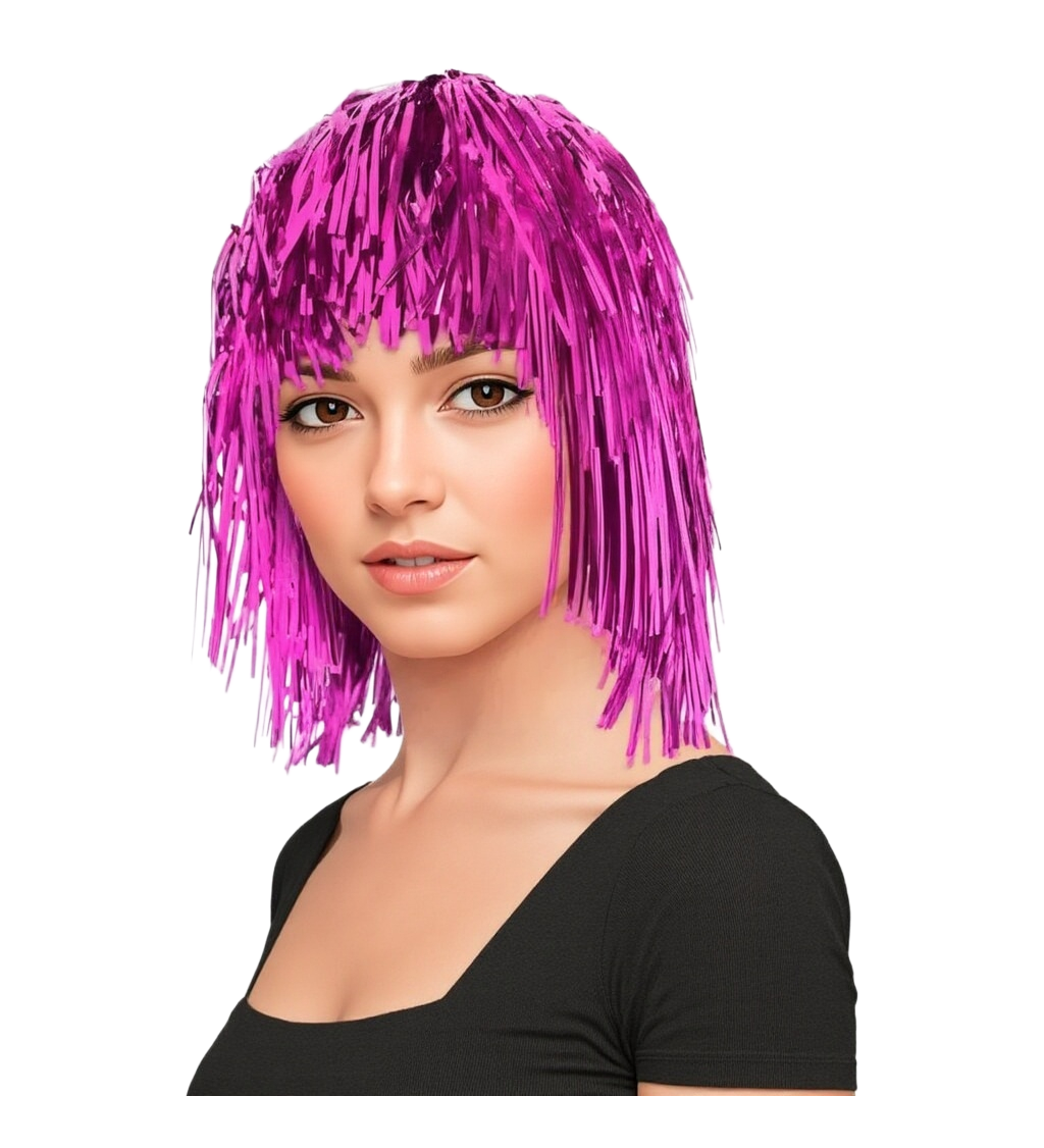 Metalicky růžová dámská paruka