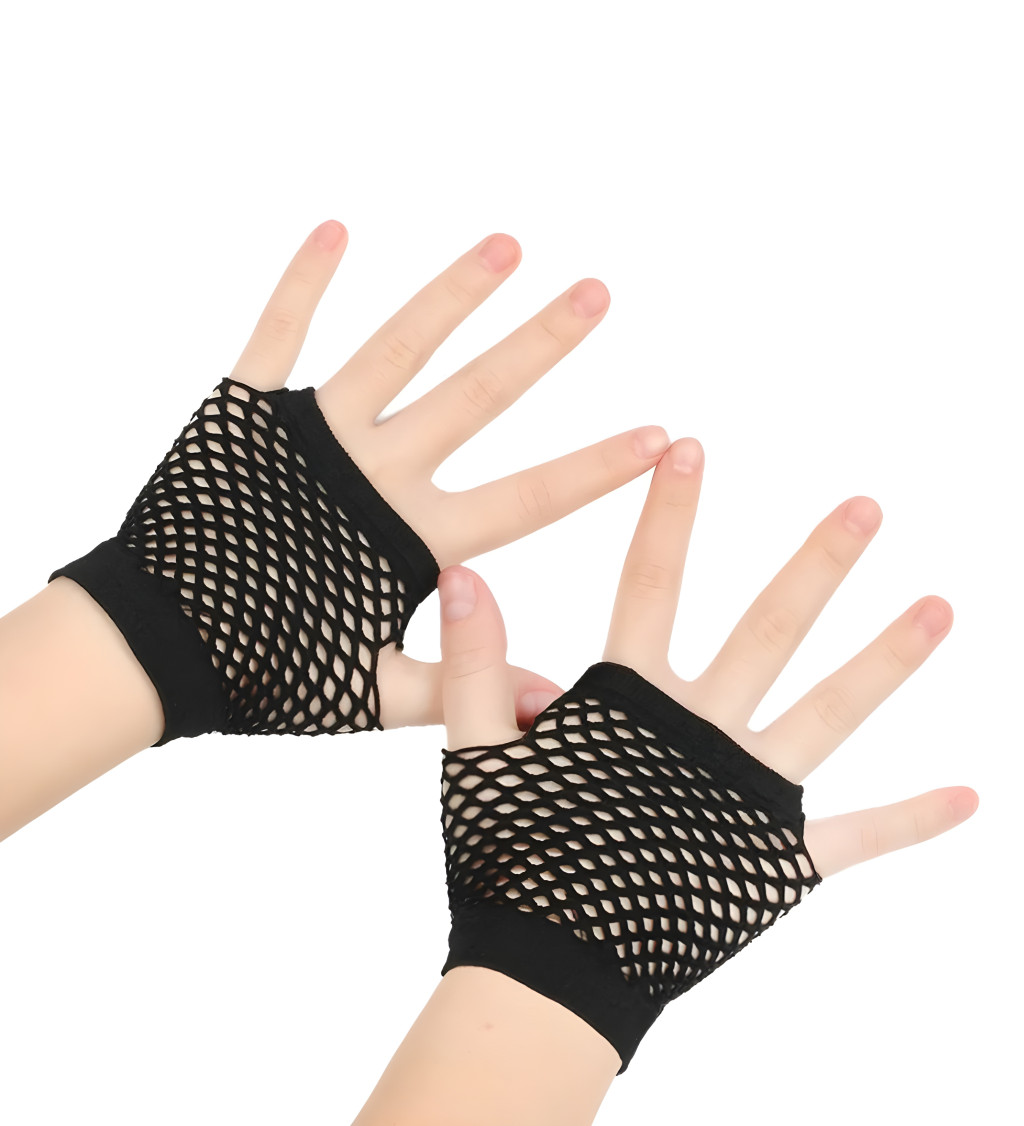 Krátké černé síťované rukavice