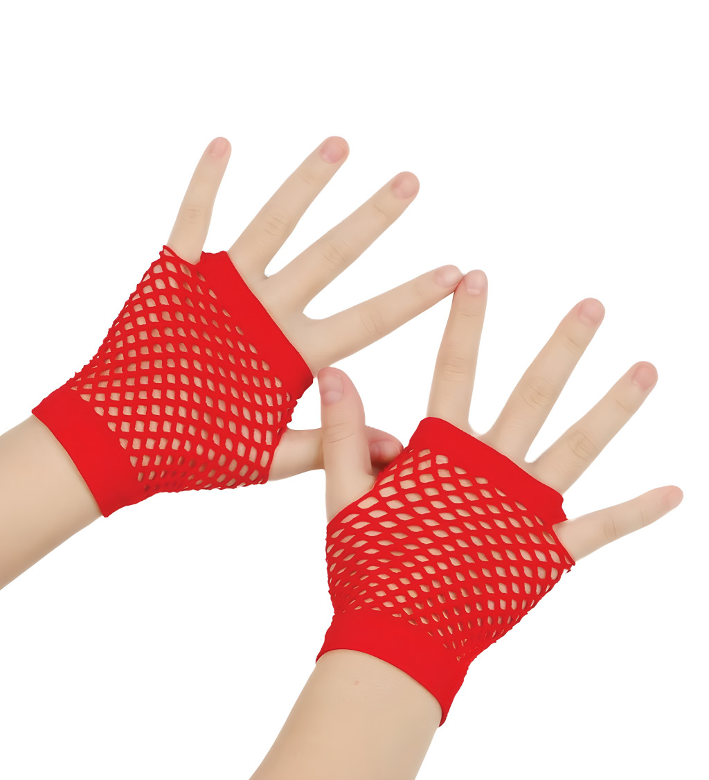Krátké červené síťované rukavice