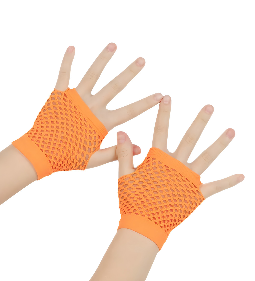 Krátké oranžové síťované rukavice