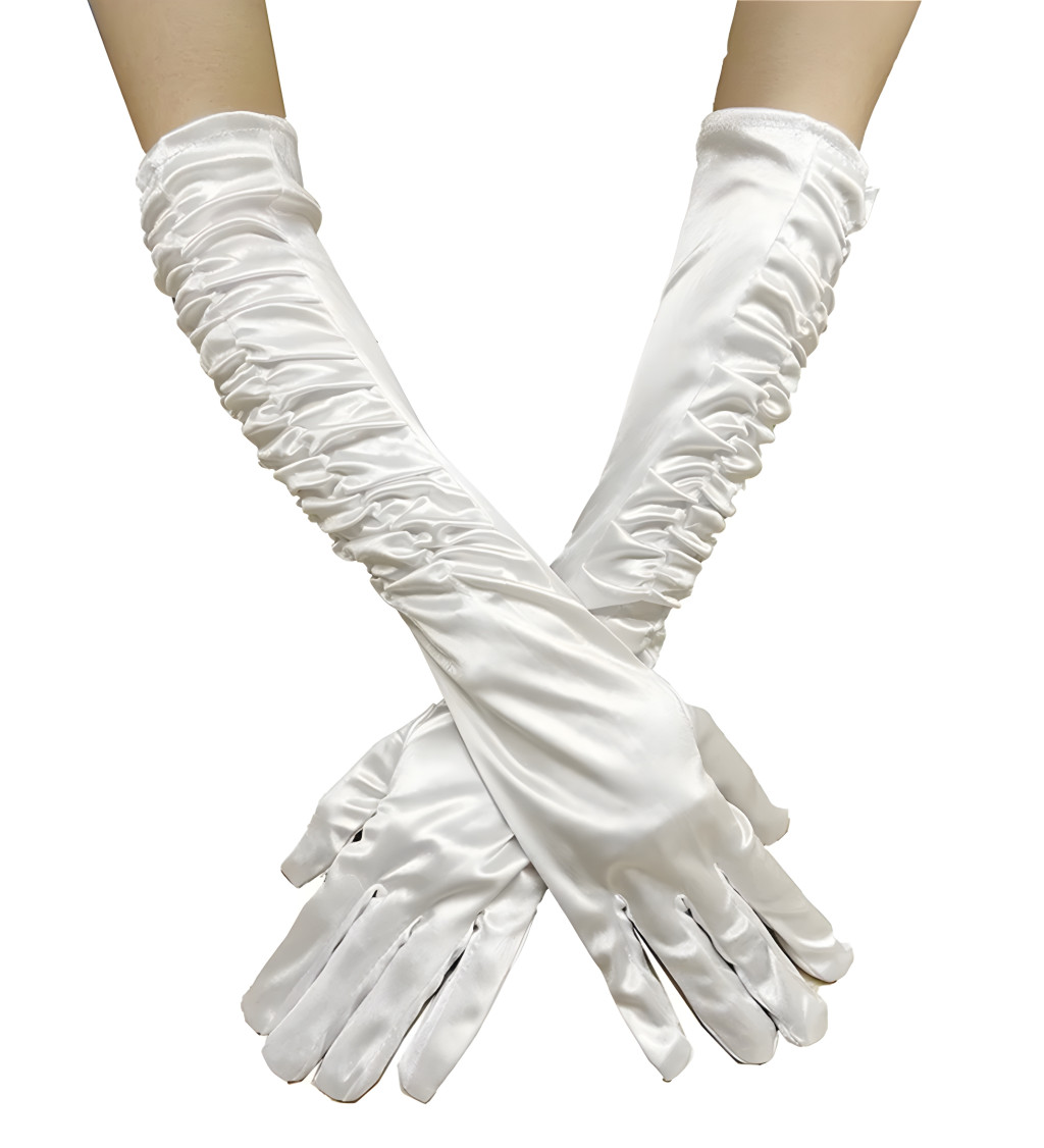 Dlouhé bílé rukavice s nařasením
