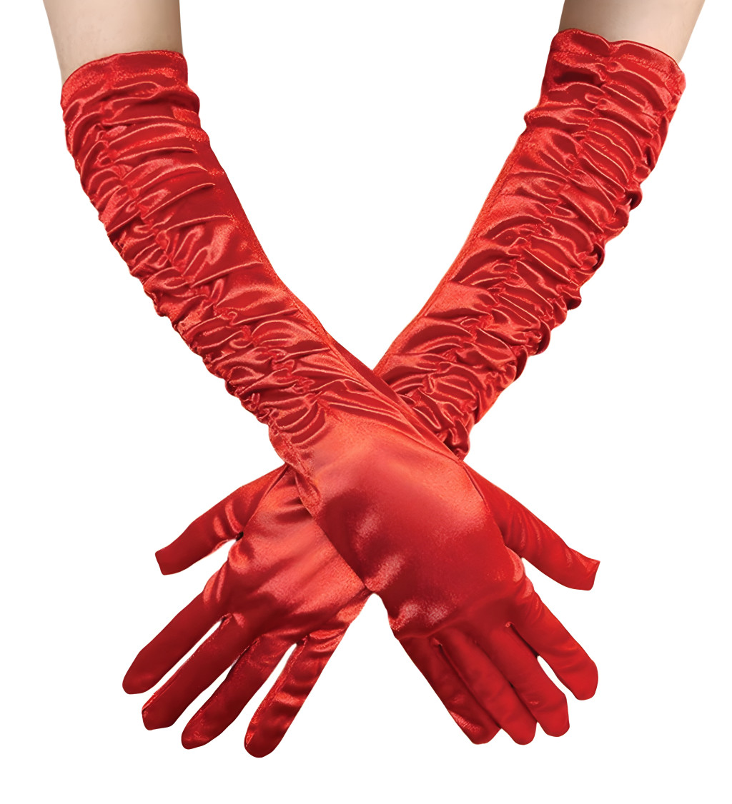 Dlouhé červené rukavice s nařasením
