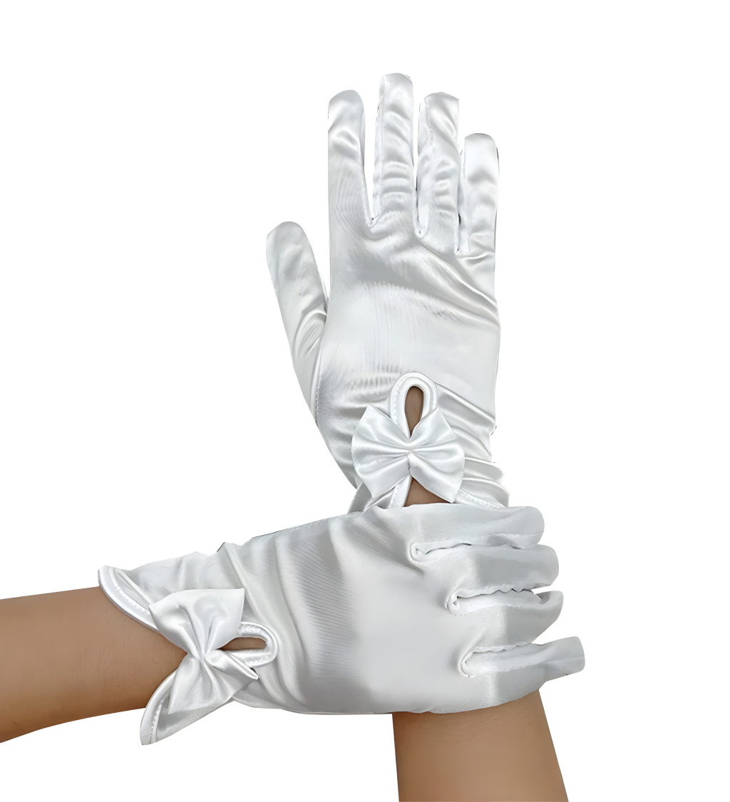 Krátké bílé rukavice s mašlí