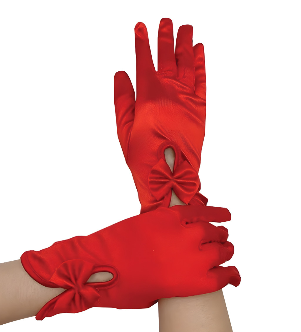 Krátké červené rukavice s mašlí