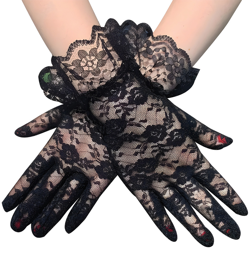 Krátké černé krajkové rukavice