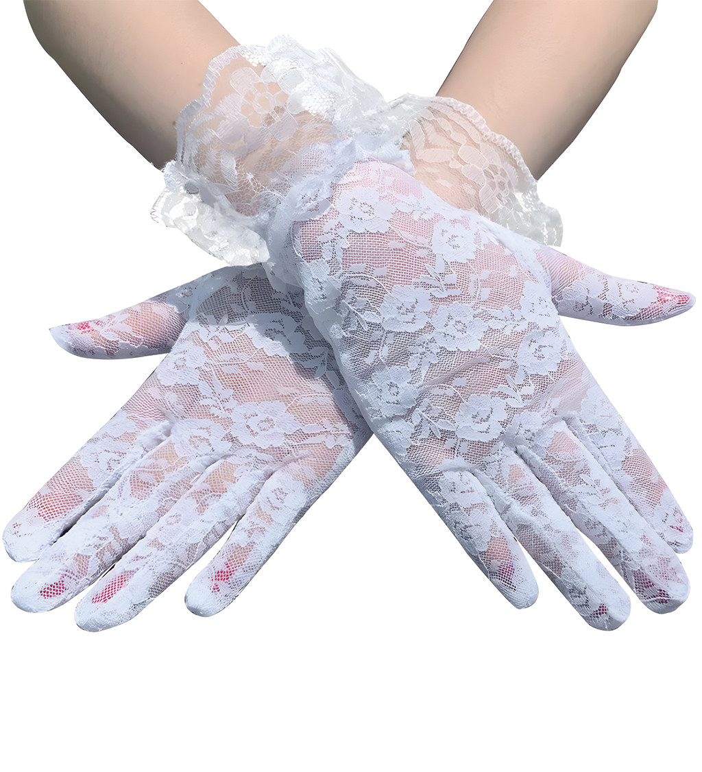 Krátké krajkové rukavice bílé