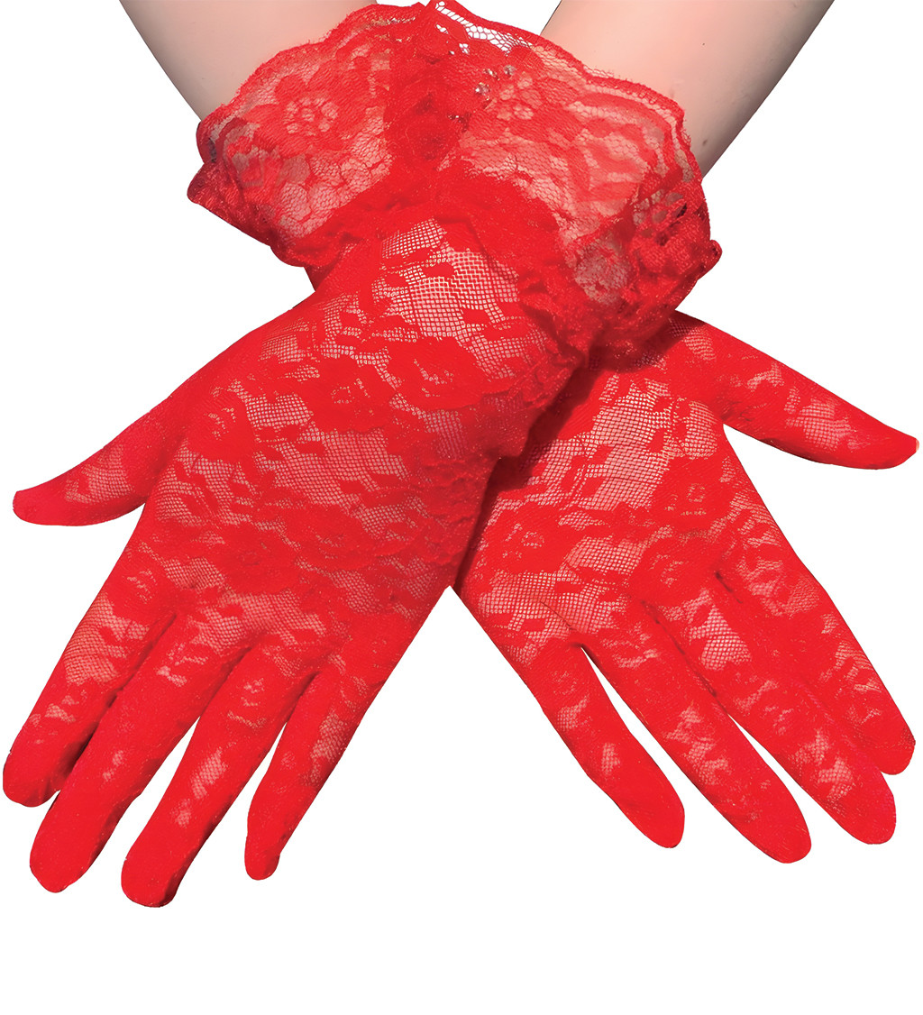 Krátké krajkové rukavice červené
