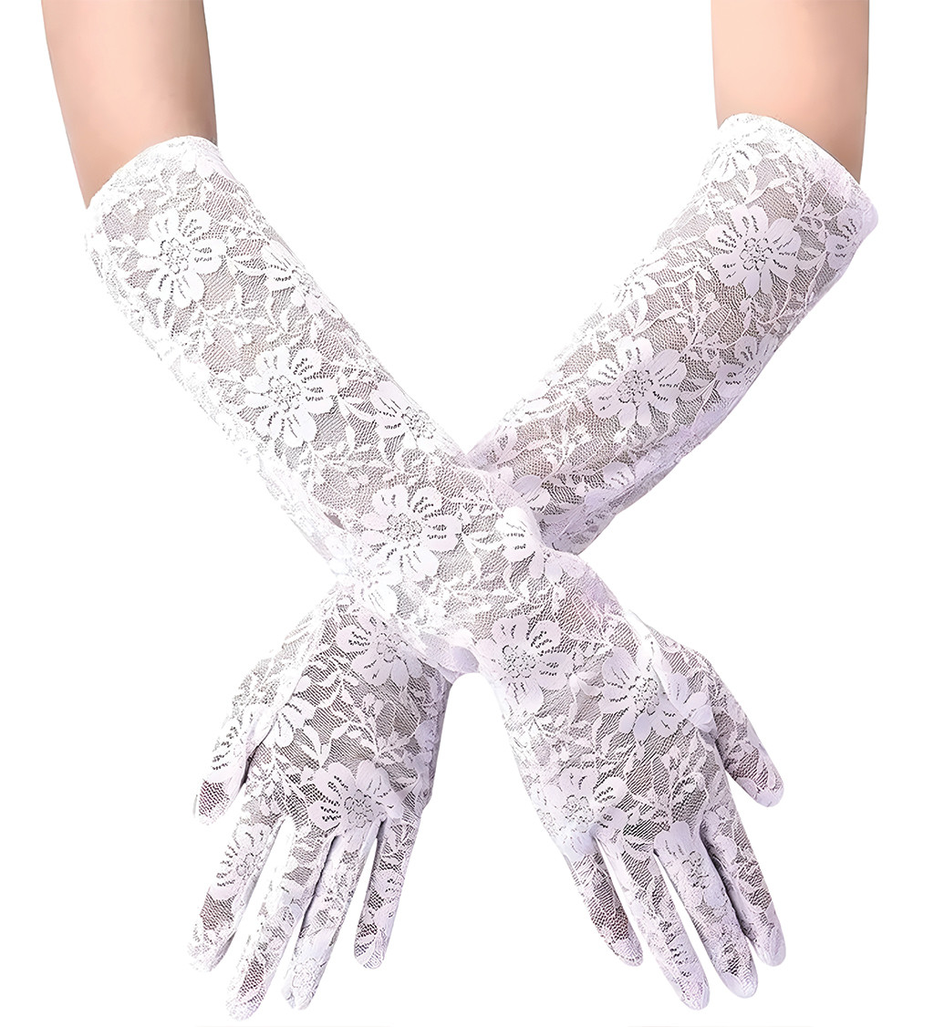 Dlouhé rukavice bílé s krajkou