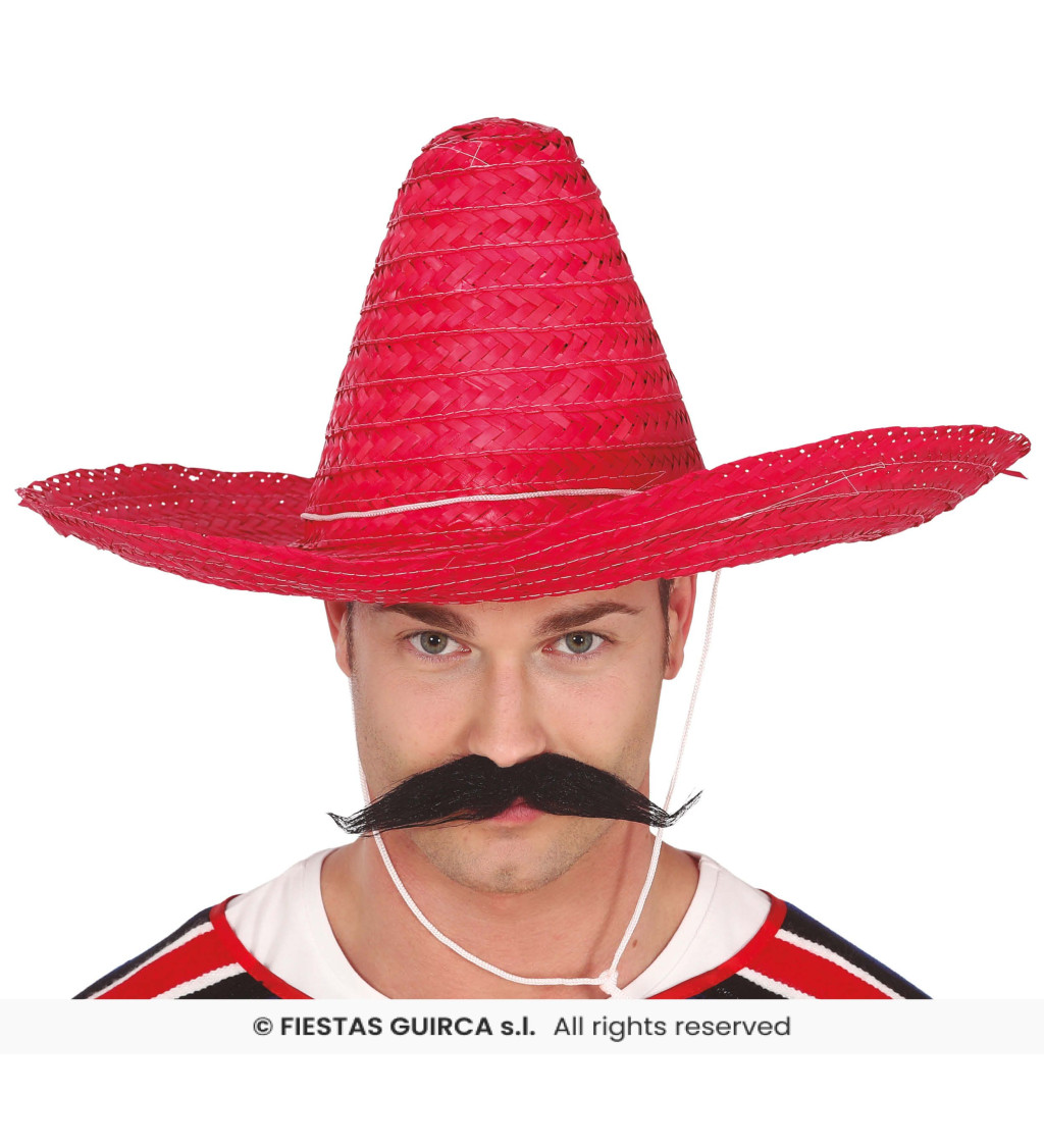 Mexický slaměný klobouk - červený