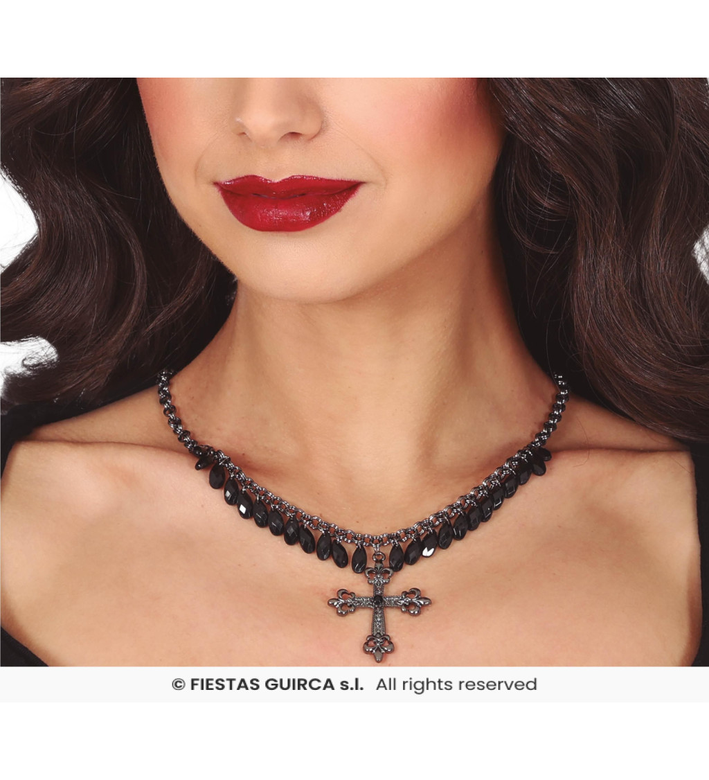 Náhrdelník - kříž a kamínky