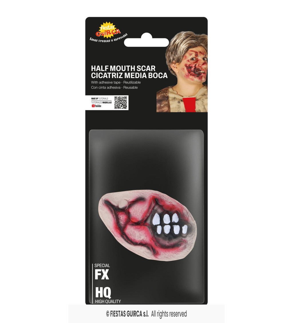 Latexová jizva - krvavá půlka obličeje