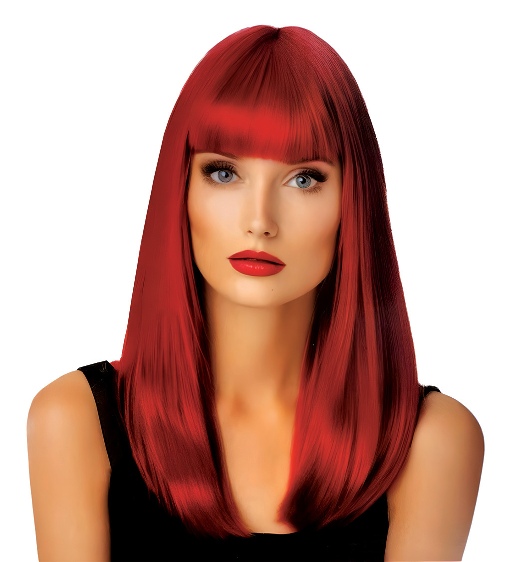 Paruka rovná s ofinou, výrazně červená