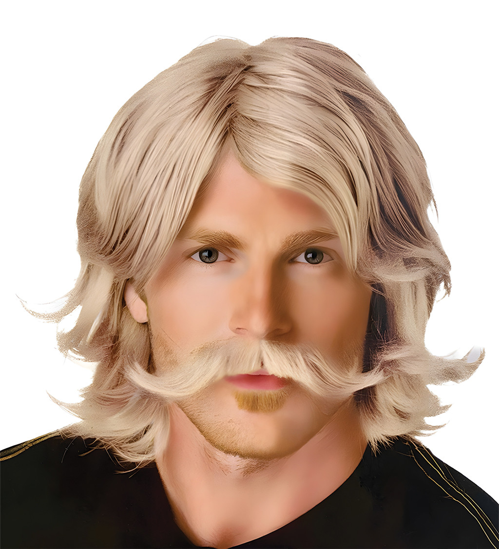 Blond pánská paruka s knírkem - styl 70. let