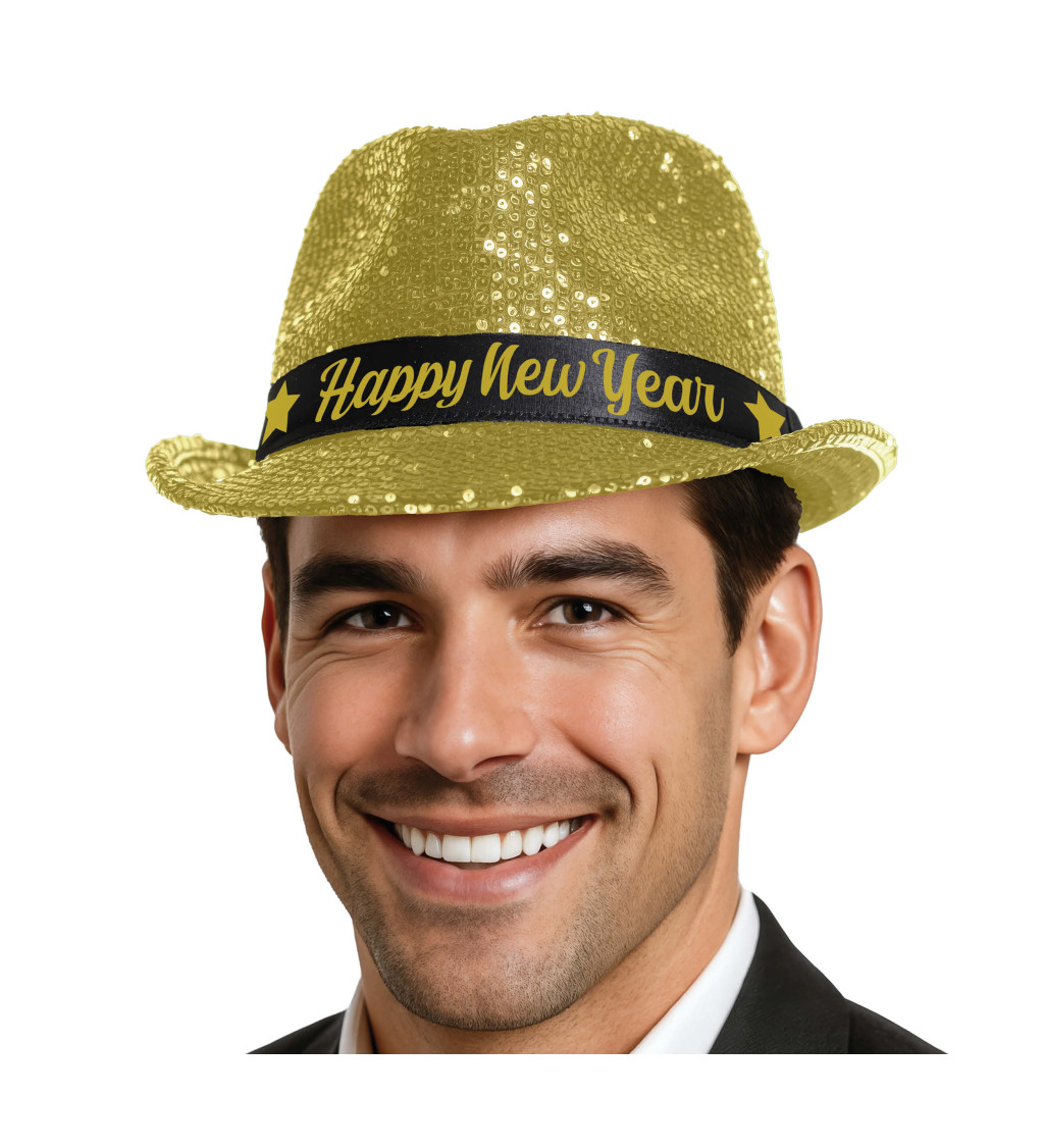 Happy New Year klobouk – zlatý třpyt