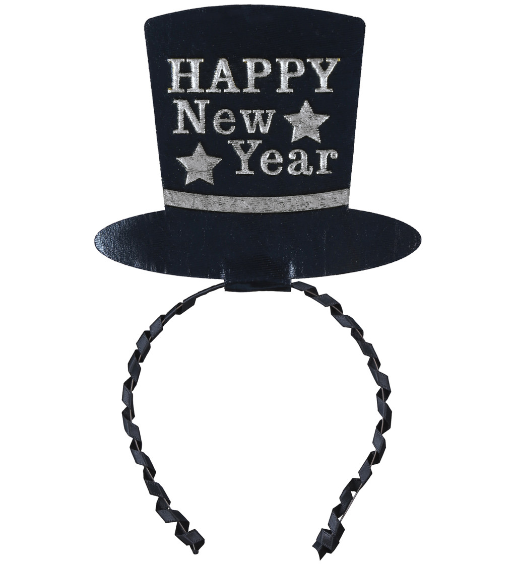 Stříbrná party čelenka Happy New Year