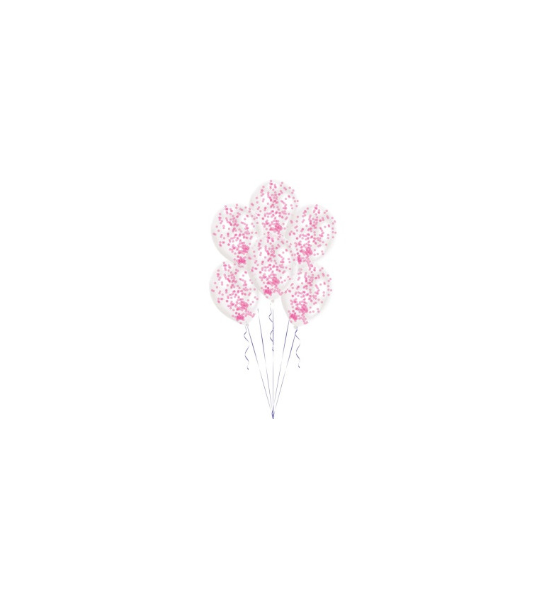 Průhledné balónky s růžovými kulatými konfetami